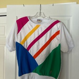 Vintage 80s Cricket Lane Color Block Windbreaker Shirt Short Sleeve Retro Nylon